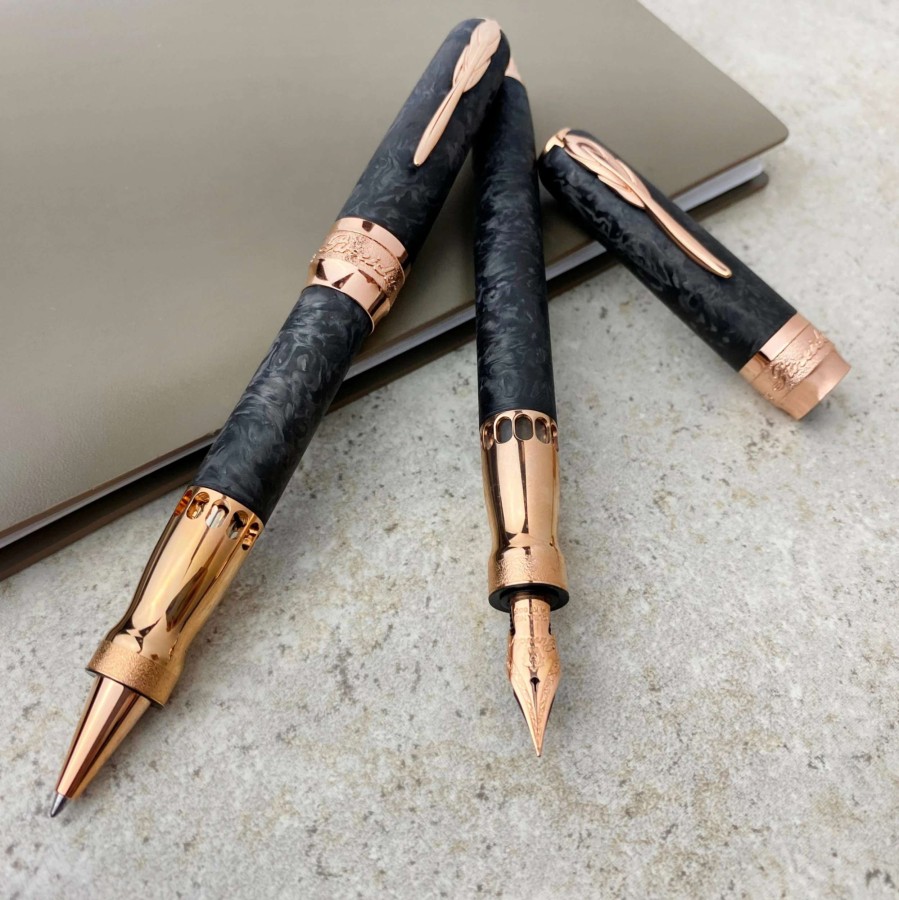 Rollerball Pens * | Pineider Limited Edition Forged Carbon Rollerball Pen, Rose Gold Trim