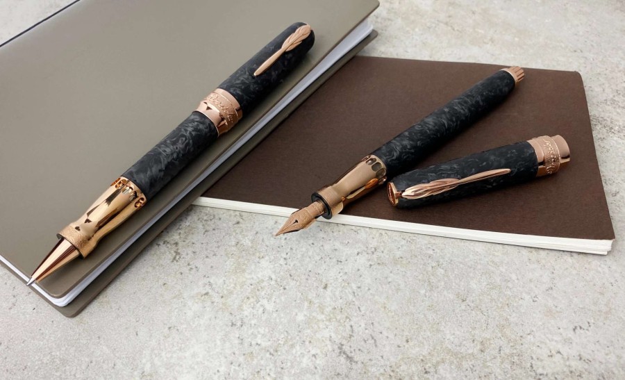 Rollerball Pens * | Pineider Limited Edition Forged Carbon Rollerball Pen, Rose Gold Trim