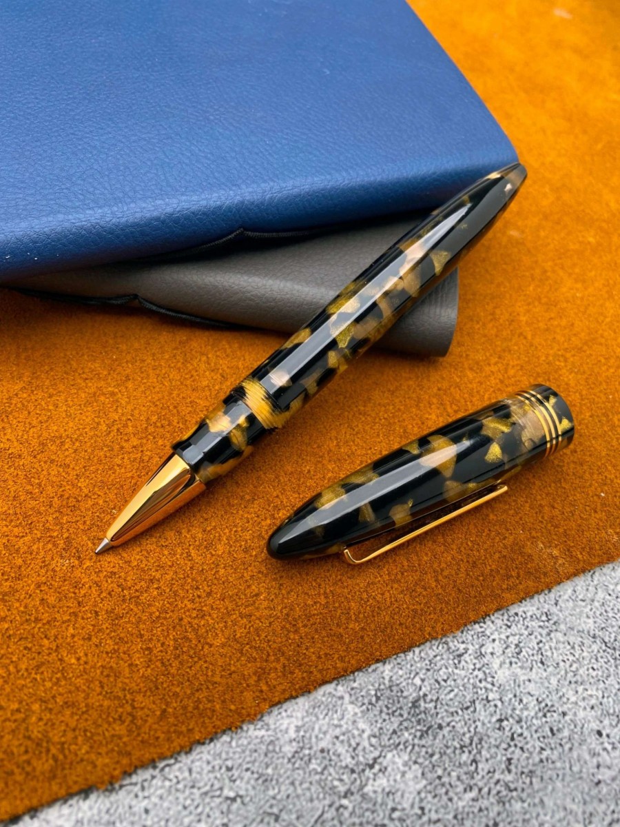 Rollerball Pens * | Tibaldi Bononia Rollerball Pen, Black & Gold, 18K Gold Plated Trim