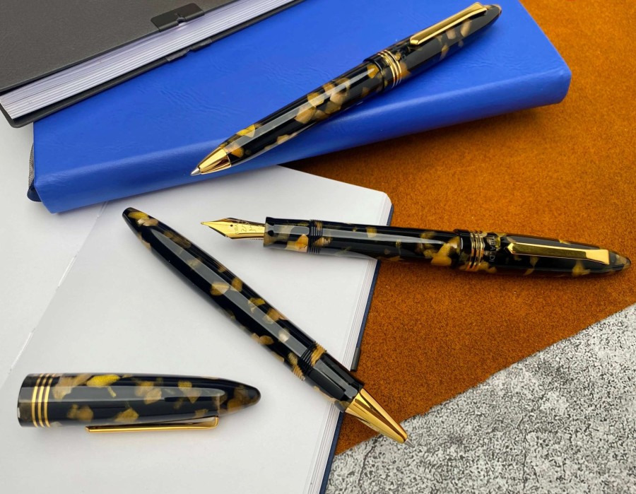 Rollerball Pens * | Tibaldi Bononia Rollerball Pen, Black & Gold, 18K Gold Plated Trim