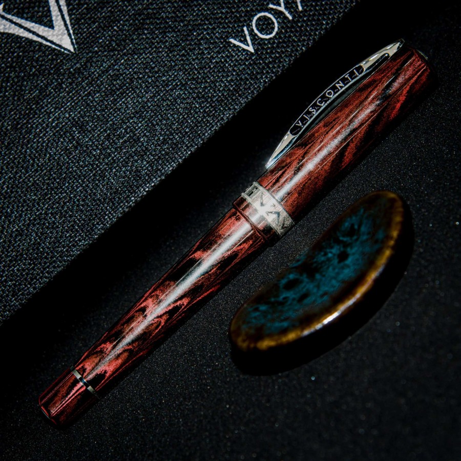 Fountain Pens * | Visconti Voyager 30 Limited Edition Fountain Pen, Red & Silver, 14K Nib