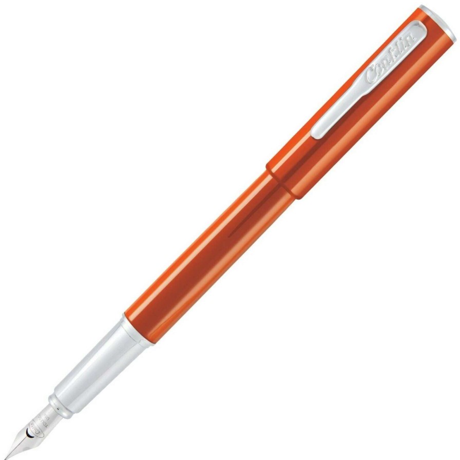 Fountain Pens * | Conklin Coronet Fountain Pen, Orange & Chrome