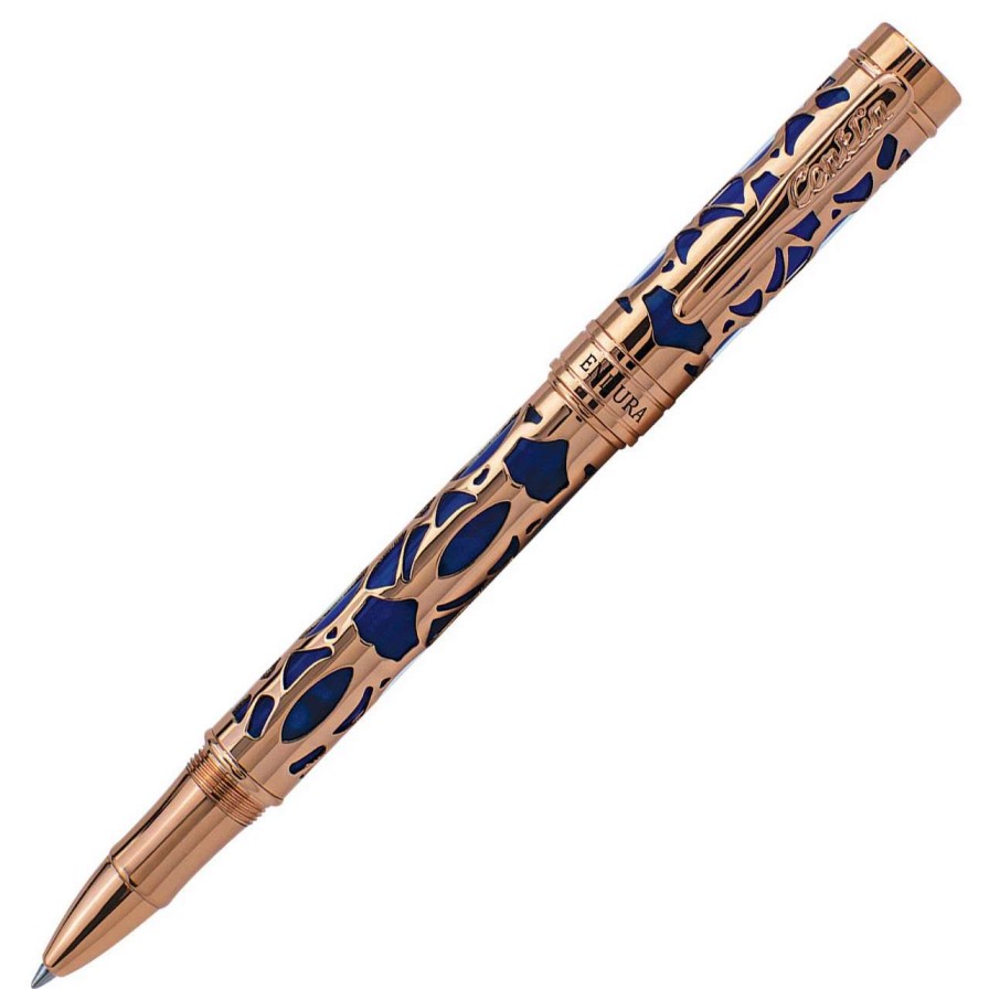 Rollerball Pens * | Conklin Endura Deco Crest Rollerball Pen, Blue & Rose Gold