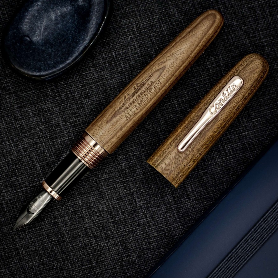 Fountain Pens * | Conklin All American Pau-Preto Limited Edition Fountain Pen, Rose Gold Trim