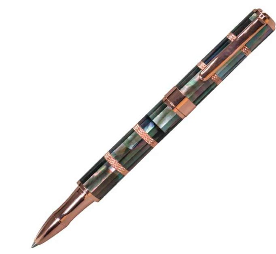 Rollerball Pens * | Monteverde Regatta Black Mother Of Pearl Rollerball Pen, Rosegold Trim