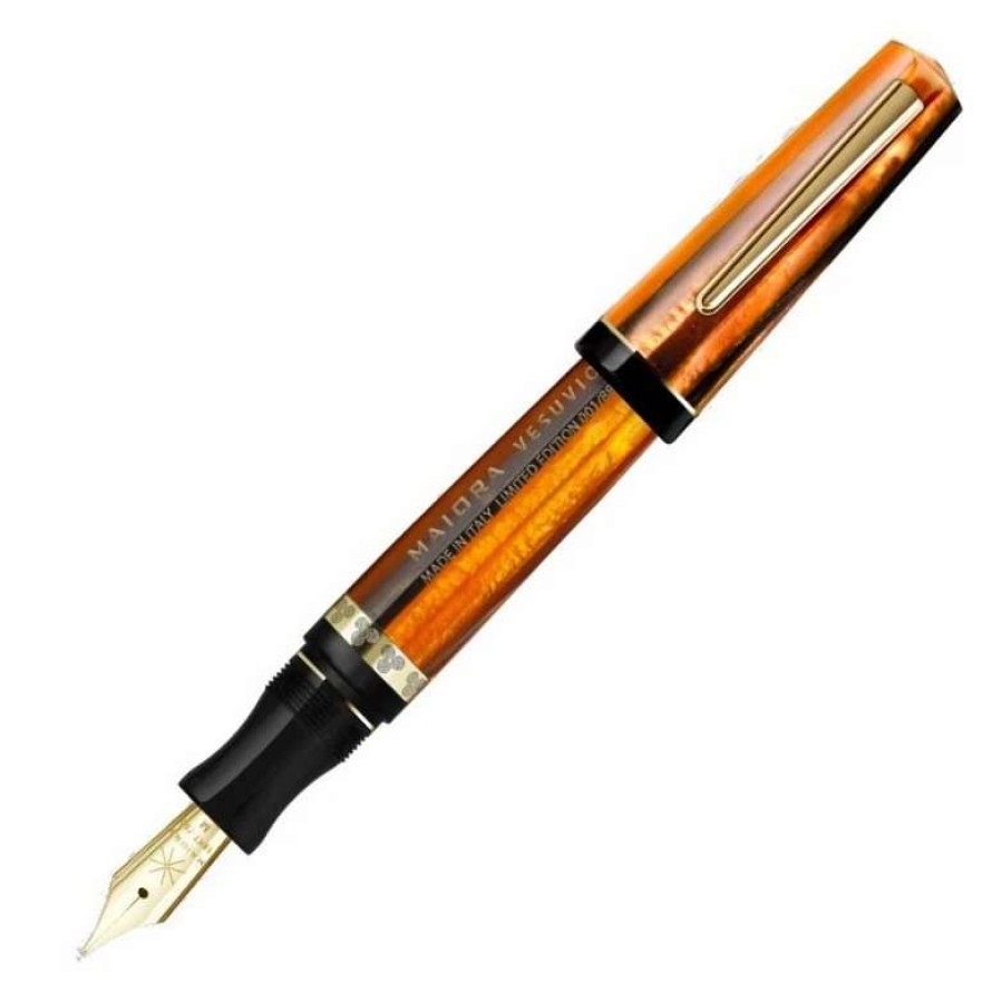 Fountain Pens * | Maiora Vesuvio, Black & Orange, Fountain Pen, 18K Gold Medium Nib