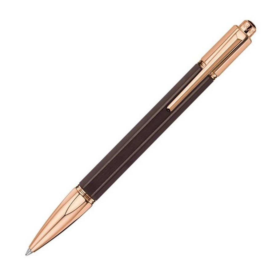 Ballpoint Pens * | Caran D'Ache Varius Ballpoint Pen, Ebony Wood & Rose Gold, #4480.142