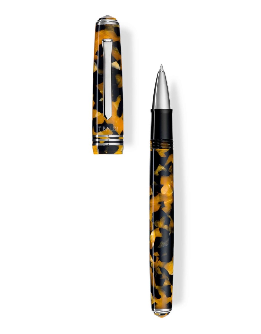 Rollerball Pens * | Tibaldi N60 Amber Yellow Resin Rollerball Pen, Palladium Trim