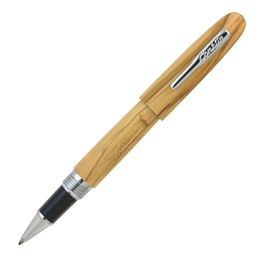 Rollerball Pens * | Conklin All American Limited Edition Olive Wood Rollerball Pen, Chrome Trim