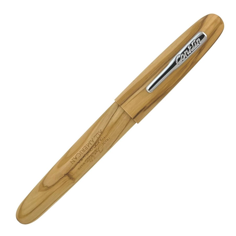 Rollerball Pens * | Conklin All American Limited Edition Olive Wood Rollerball Pen, Chrome Trim