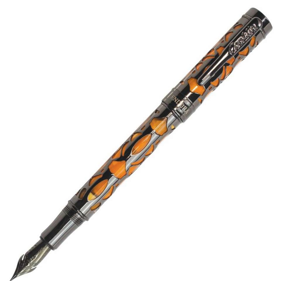 Fountain Pens * | Conklin Endura Deco Crest Fountain Pen, Orange & Gunmetal