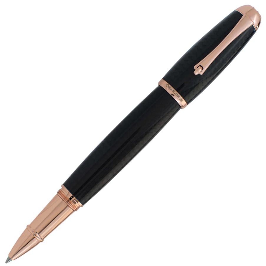 Rollerball Pens * | Monteverde Super Mega Carbon Fiber Rollerball Pen, Rose Gold Trim