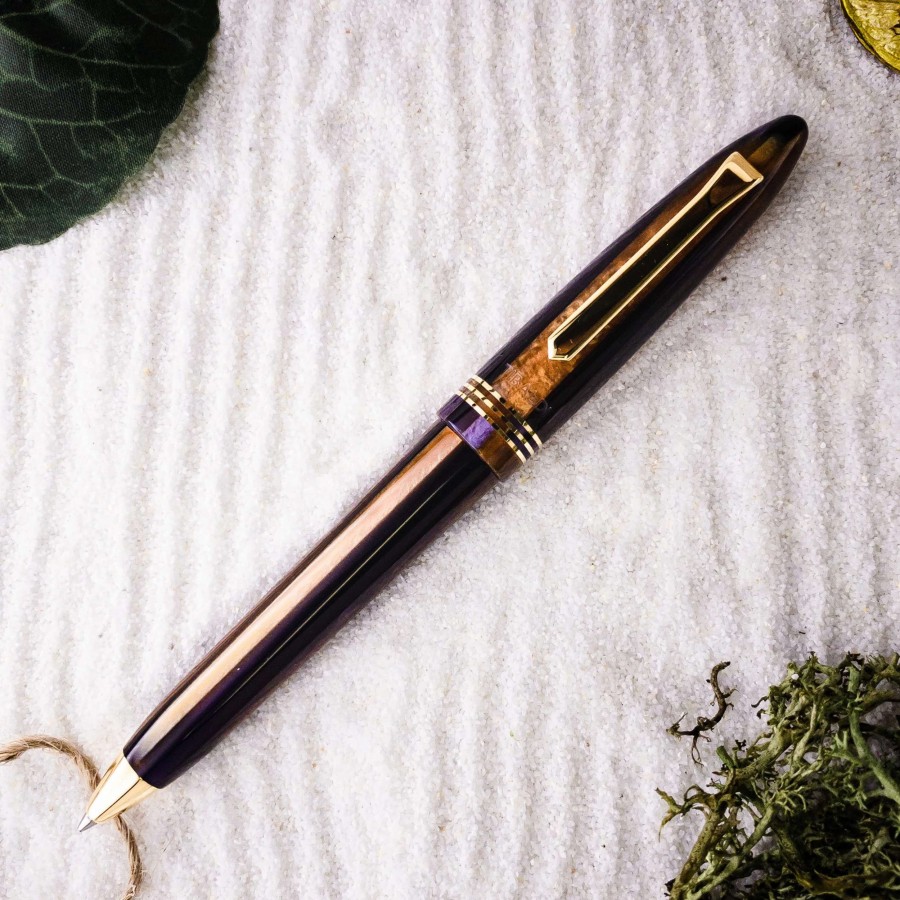 Ballpoint Pens * | Tibaldi Bononia Seilan Purple Resin Ballpoint Pen, Gold Trim