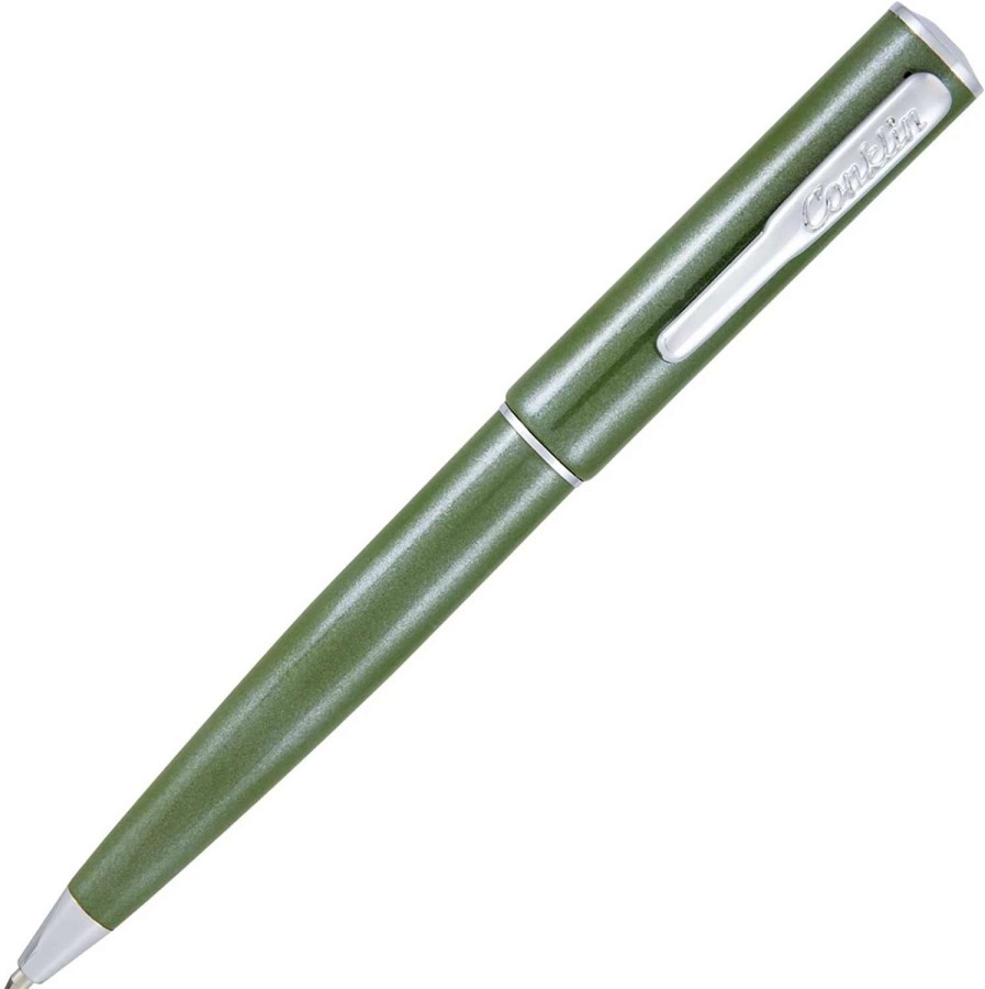 Ballpoint Pens * | Conklin Coronet Ballpoint Pen, Olive Green & Chrome