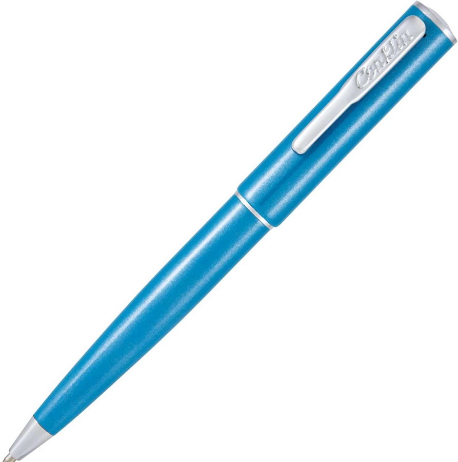 Ballpoint Pens * | Conklin Coronet Ballpoint Pen, Turquoise & Chrome