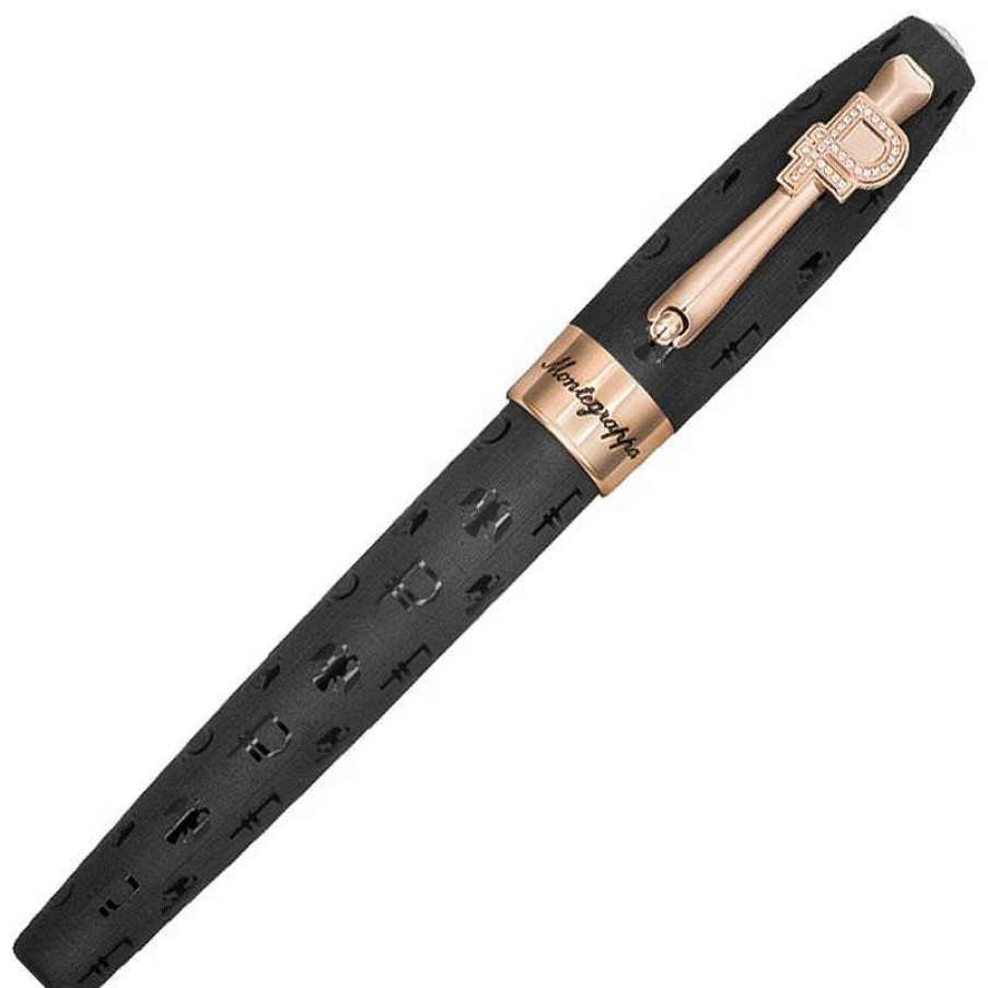 Rollerball Pens * | Montegrappa Fortuna Ruble Rollerball Pen, Black & Gold, Swarovski Crystals