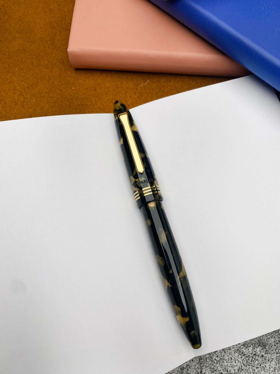 Fountain Pens * | Tibaldi Bononia Fountain Pen, Black & Gold, 18K Gold Plated Trim