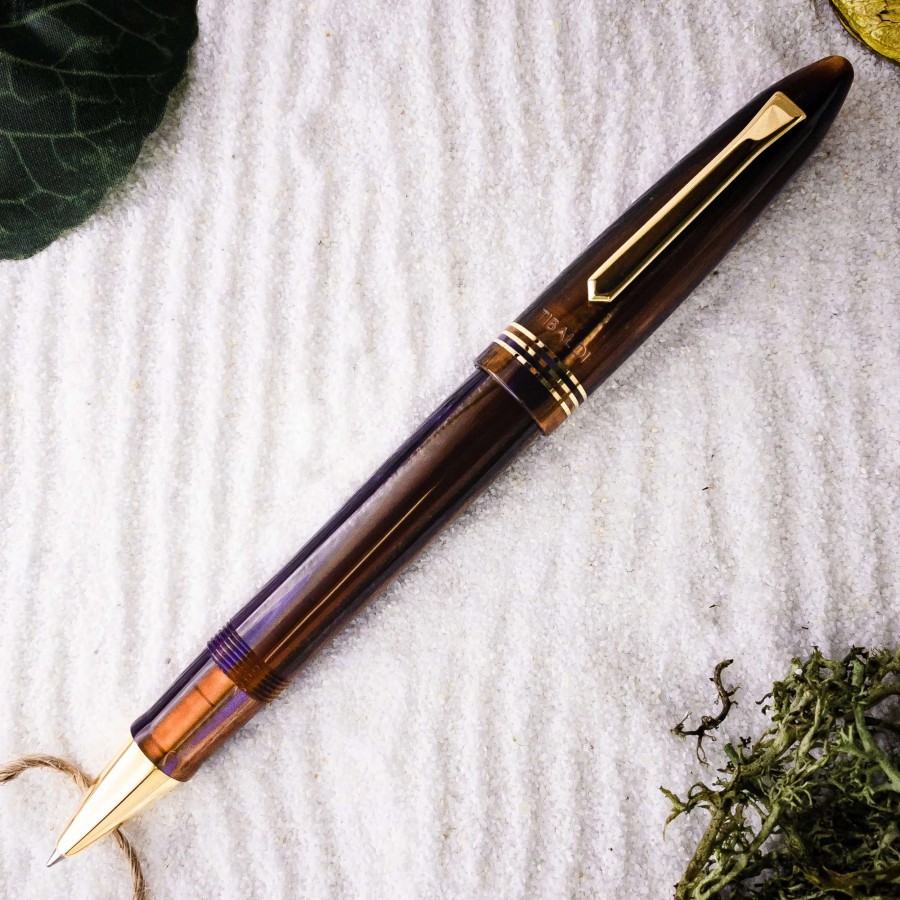 Rollerball Pens * | Tibaldi Bononia Seilan Purple Resin Rollerball Pen, Gold Trim